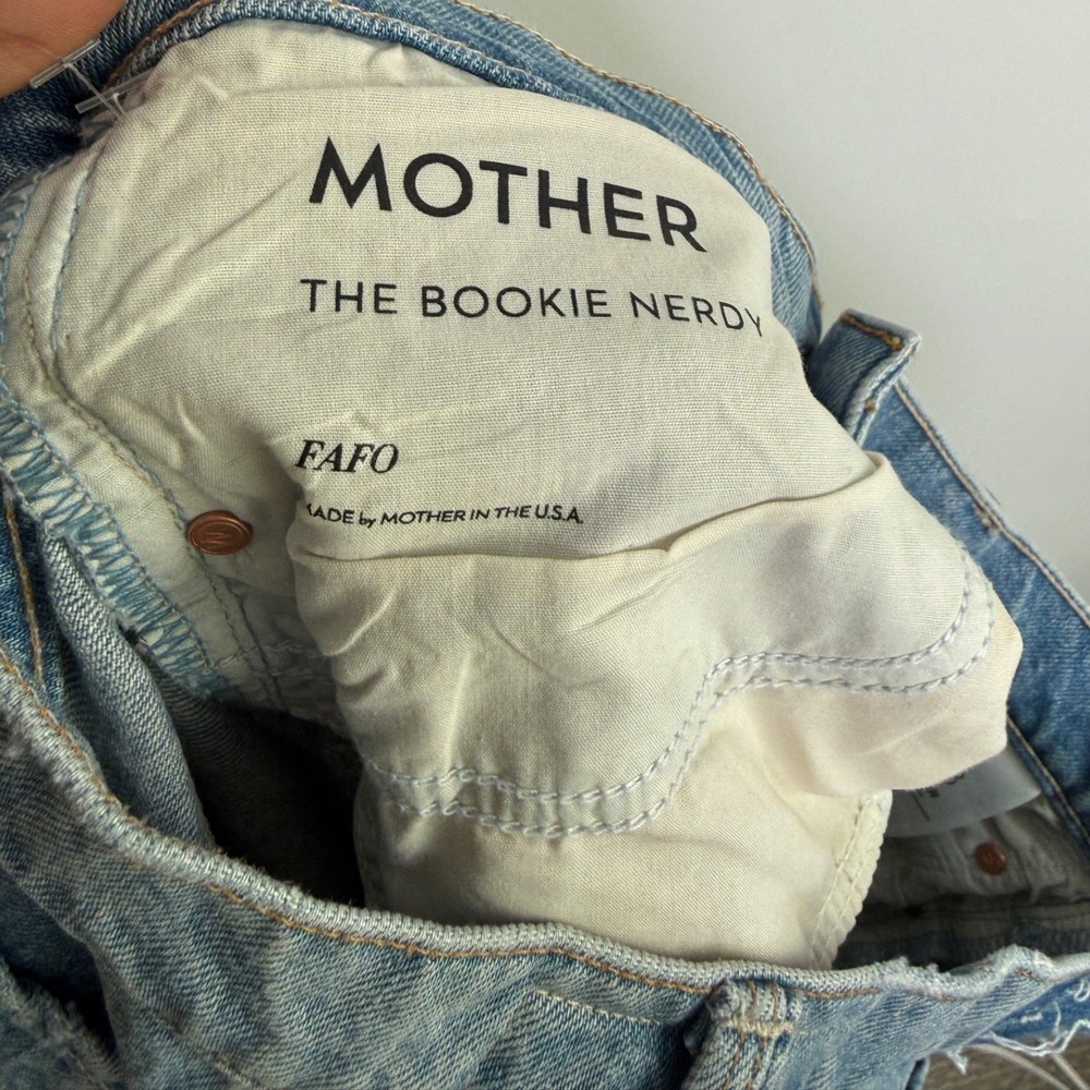 Mother Superior The Bookie Nerdy Distressed Wide Leg Jeans FAFO Blue 28 NEW - Picture 5 of 7